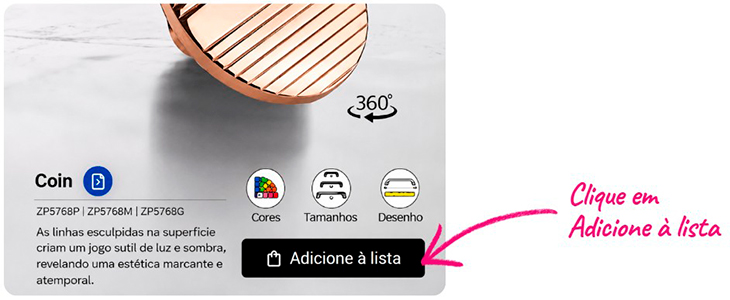 Recorte do botão Adicione à lista no produto Coin