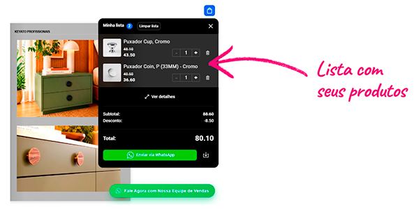 Sacola de compras com produtos adicionados
